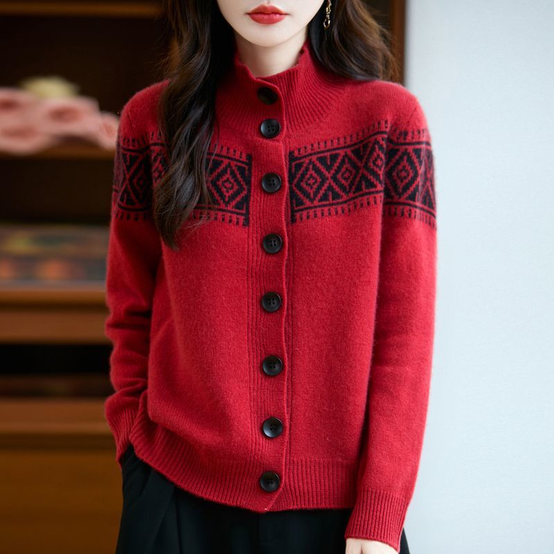 百搭立領提花加厚針織開襟衫(4色)