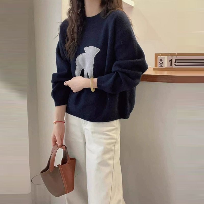 時尚圓領落肩袖針織毛衣(2色)