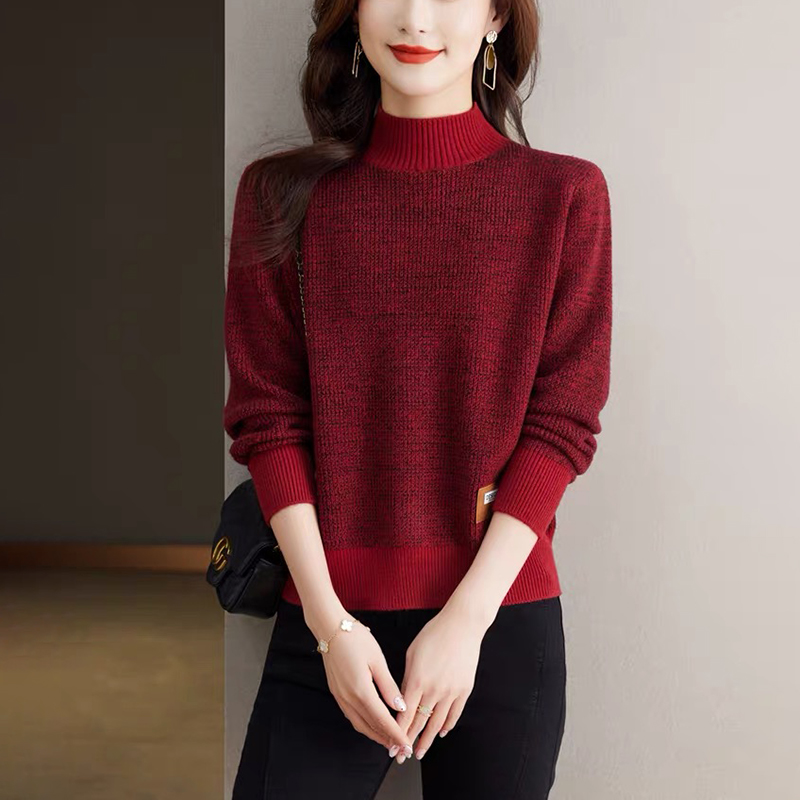 半高領長袖短款針織毛衣