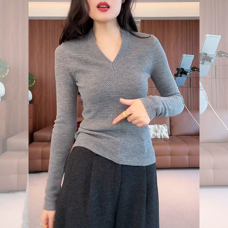 韓系V領正肩長袖針織毛衣(3色)