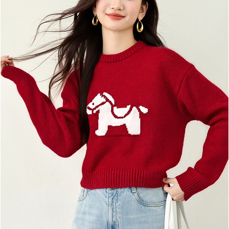 軟糯圓領提花針織毛衣