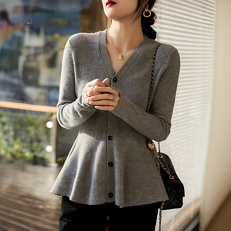 優雅V領荷葉擺針織衫(2色)