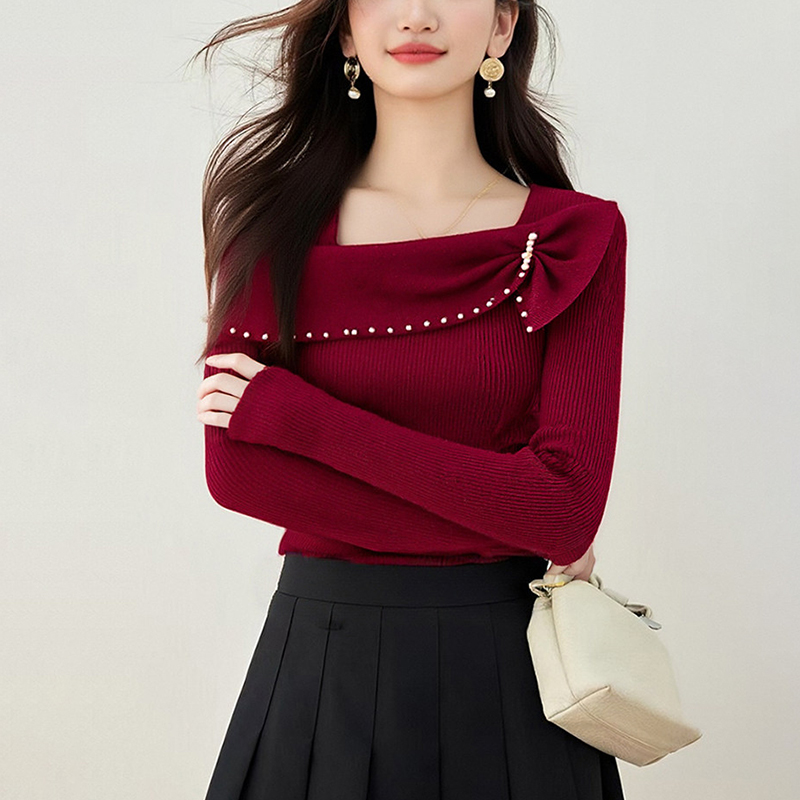 百搭一字領修身針織衫