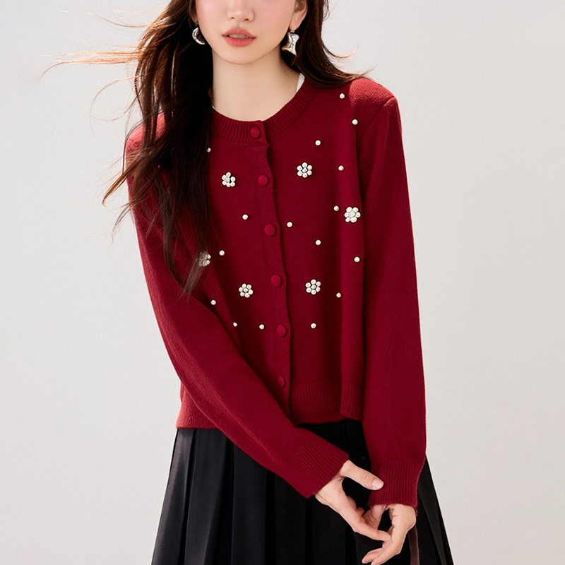 百搭圓領植物花卉針織衫