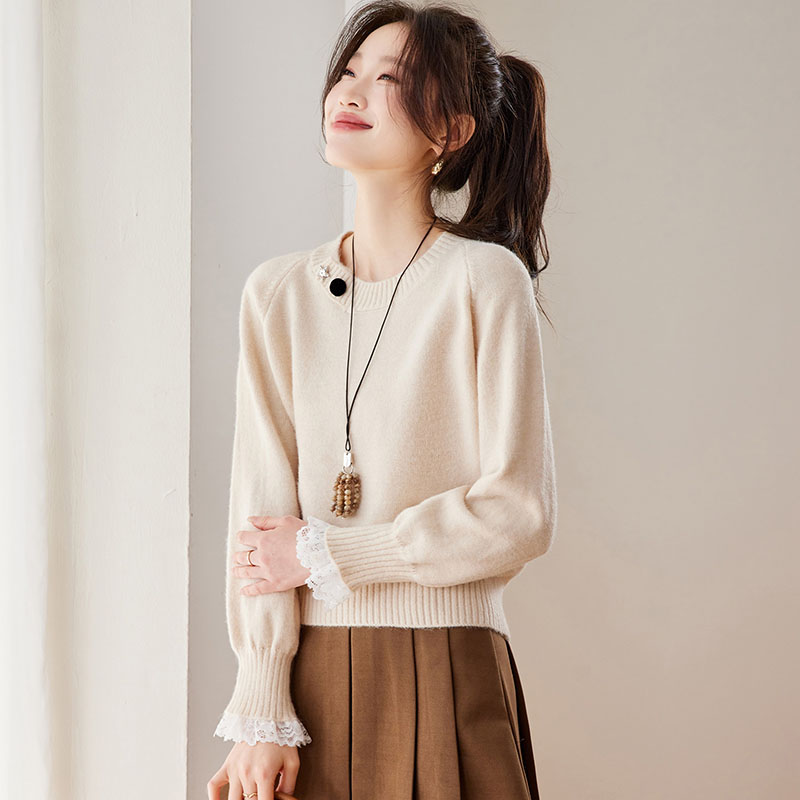 洋氣圓領長袖針織毛衣