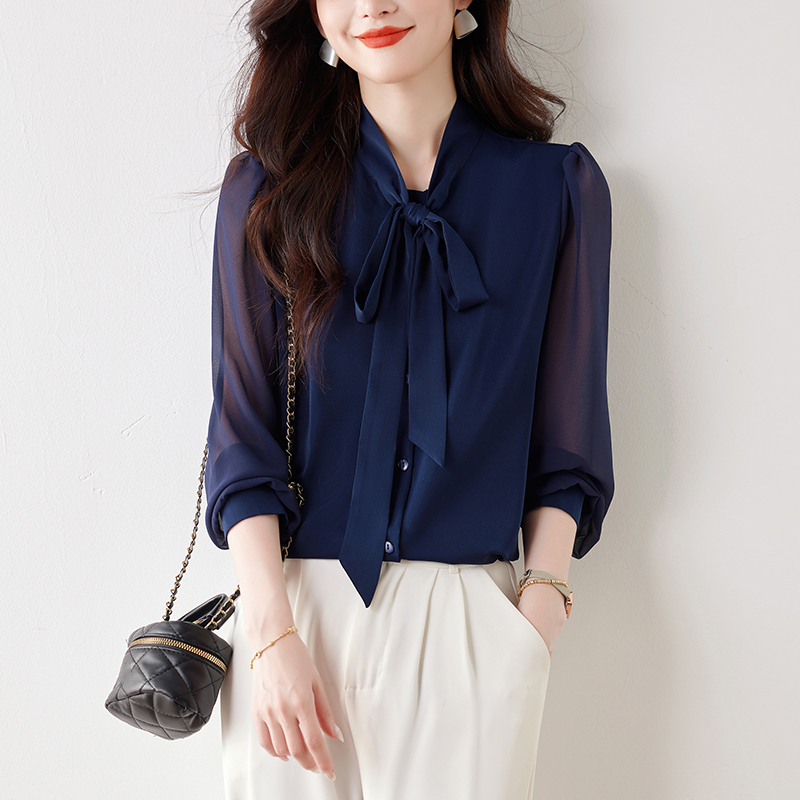 百搭繫帶領正肩别致衬衫