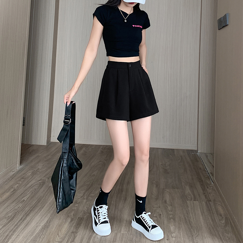 寬鬆鬆緊高腰A字闊腿短褲