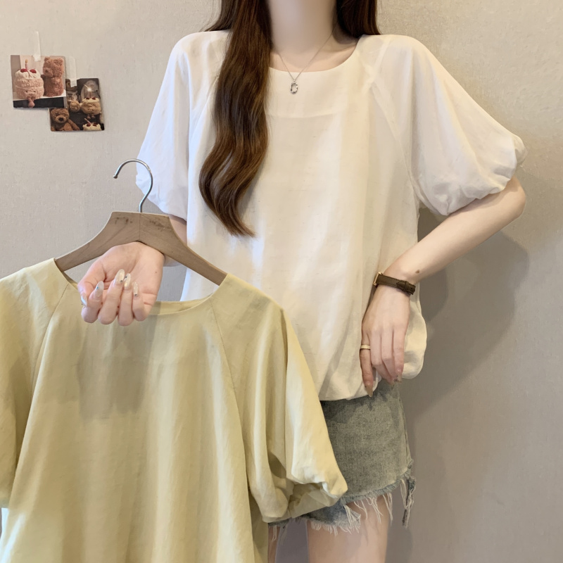 韓系圓領泡泡短袖小衫(2色)