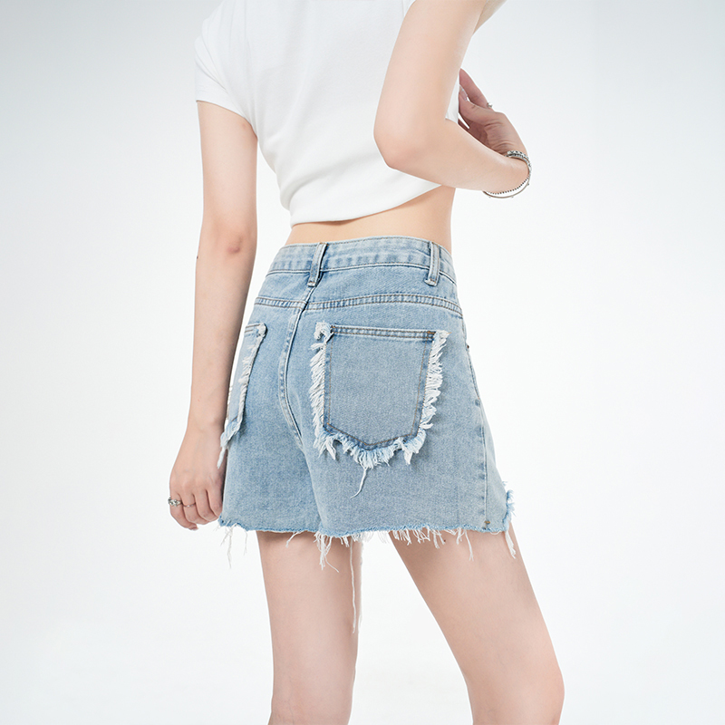 百搭高腰闊腿毛邊牛仔短褲