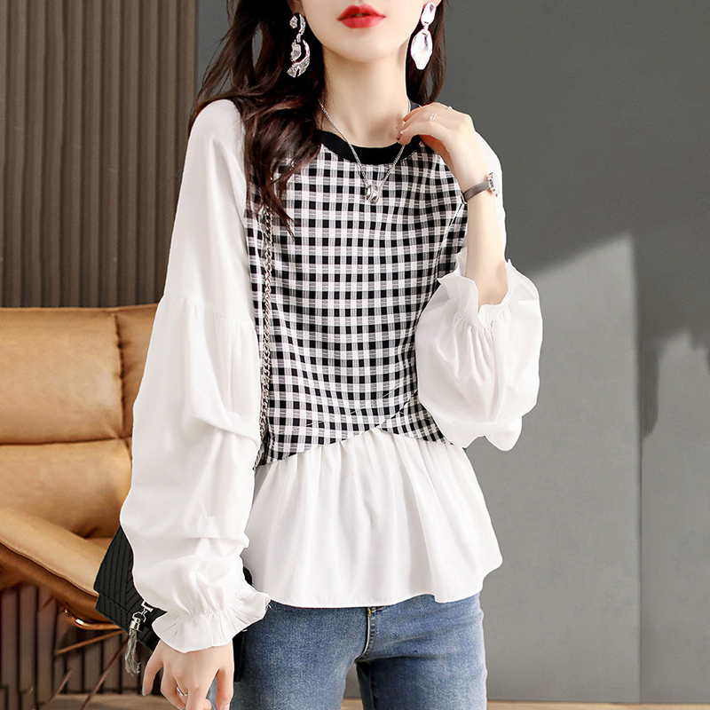 寬鬆休閒百搭拼接喇叭袖T恤