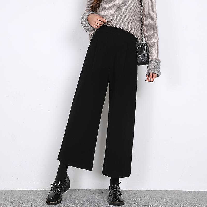 寬鬆九分直筒毛呢寬褲(2色)