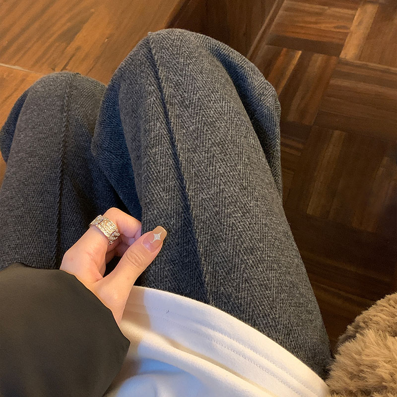 韓版高腰人字紋直筒寬褲(2色)