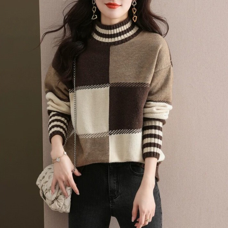 韓系慵懶風寬鬆軟糯拼色針織衫(2色)