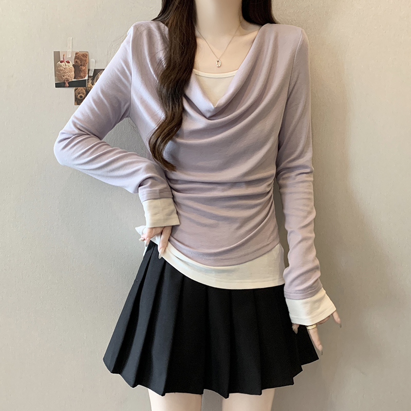 大尺碼打底內搭假兩件長袖T恤