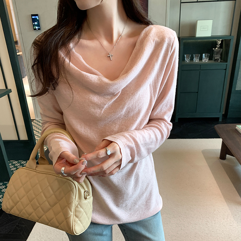 韓系一字肩蕩領長袖T恤(3色)