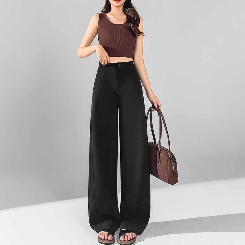 休閒高腰直筒垂感闊腿褲(3色)