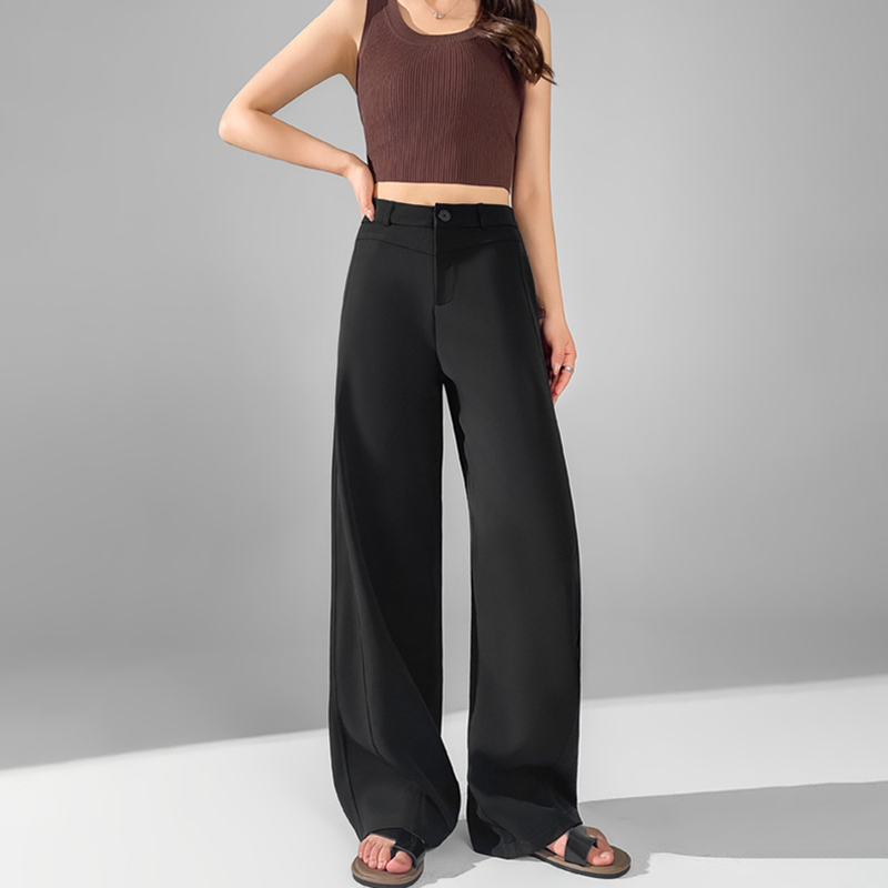 休閒高腰直筒垂感闊腿褲(3色)