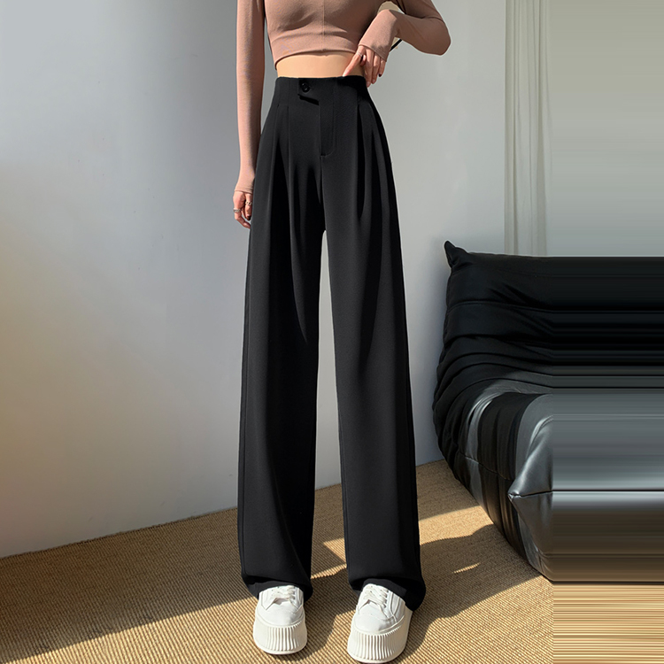 新款窄版高腰垂感拖地褲(3色)