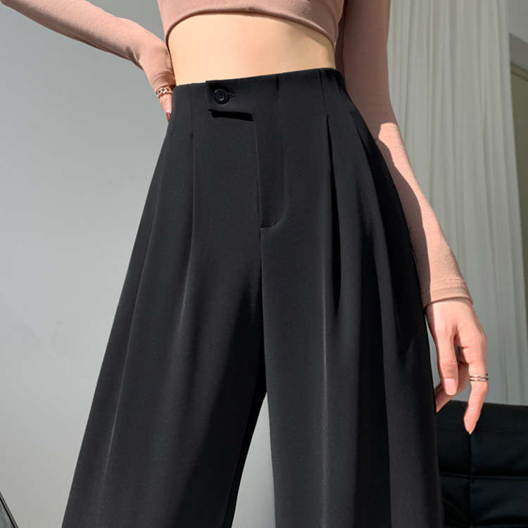 新款窄版高腰垂感拖地褲(3色)