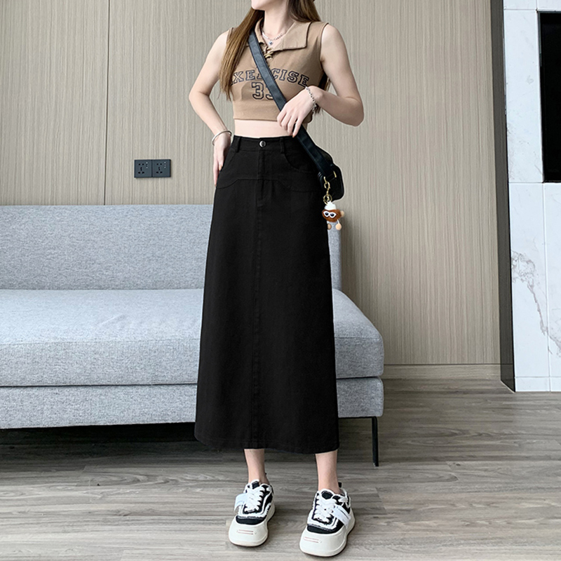 高腰A字洗水牛仔半身裙(3色)