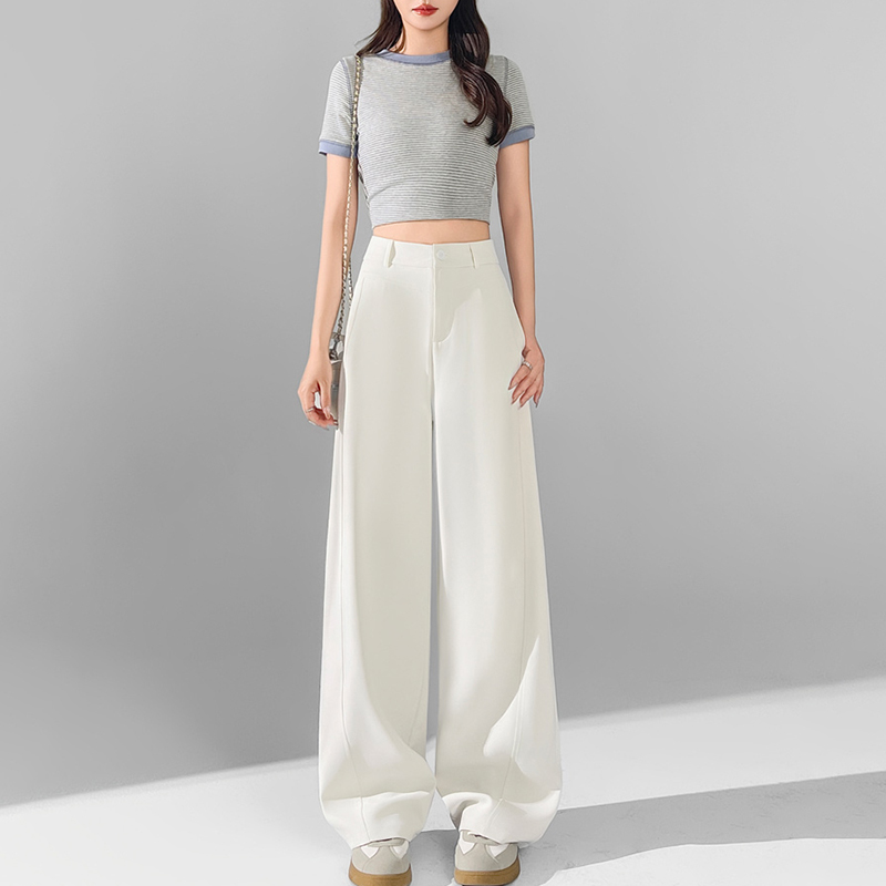 休閒高腰直筒垂感闊腿褲(3色)