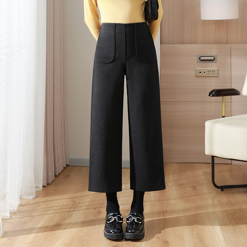 復古百搭高腰顯瘦加厚九分直筒寬褲(2色)