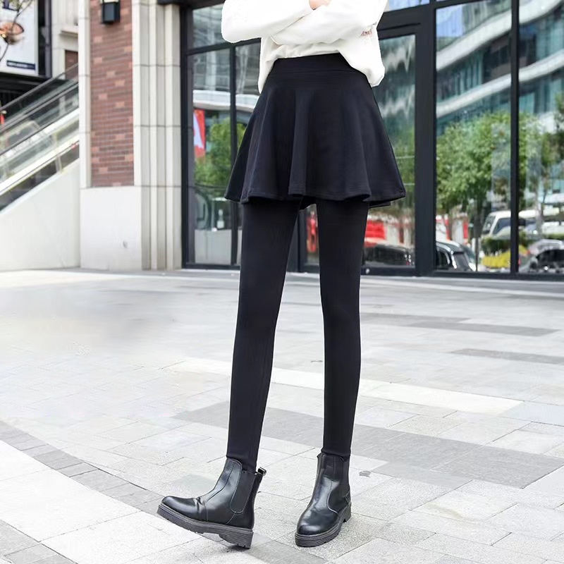 高腰顯瘦假兩件加絨加厚裙褲(2色)