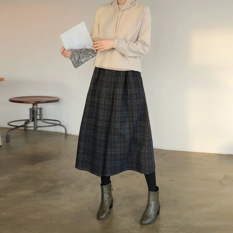 寬鬆格紋鬆緊腰顯瘦裙褲