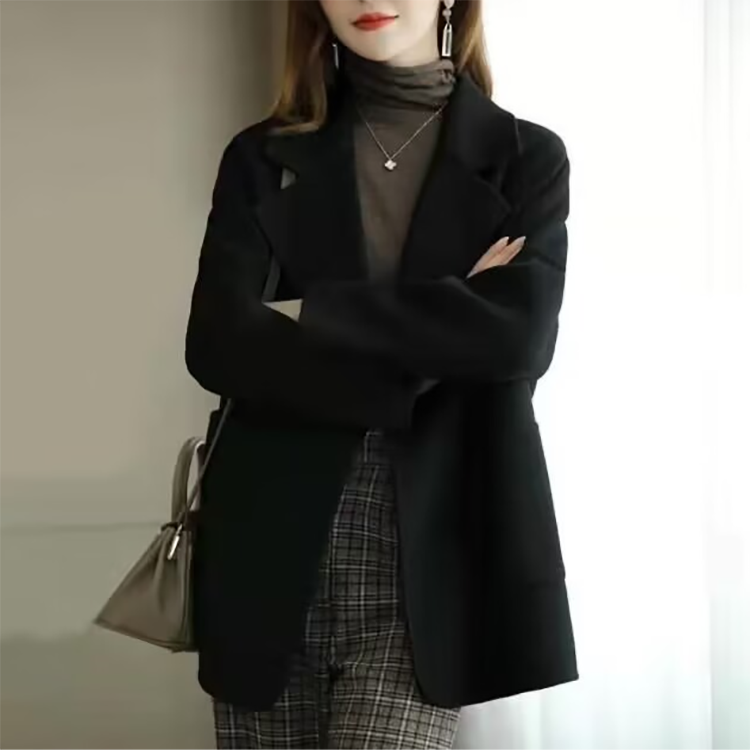 韓系設計人字紋西裝領大衣外套(2色)