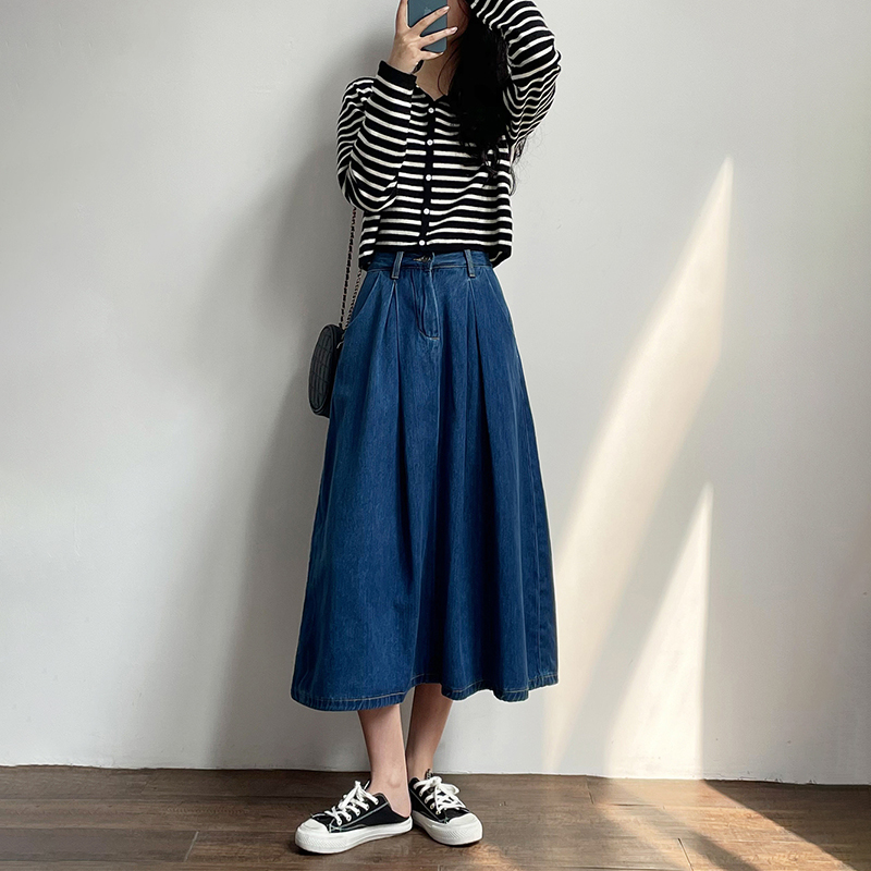 高腰A字大擺中長版牛仔裙