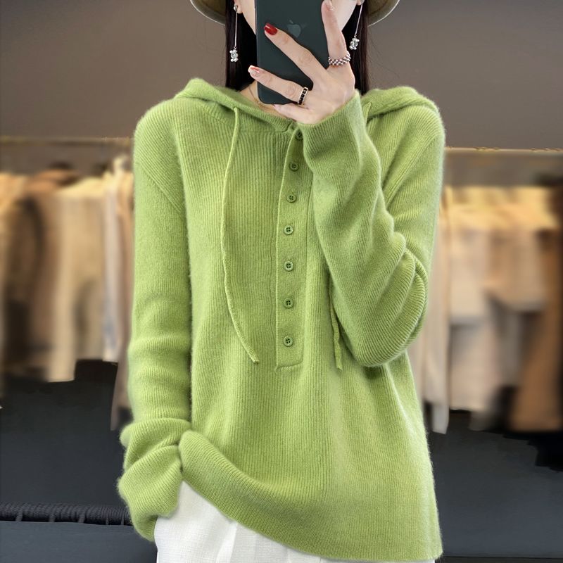 寬鬆紐扣肌理感連帽針織毛衣(5色)