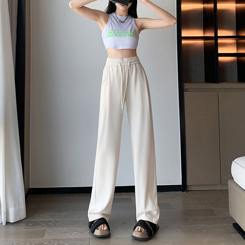 休閒百搭高腰闊腿抽繩運動褲(3色)