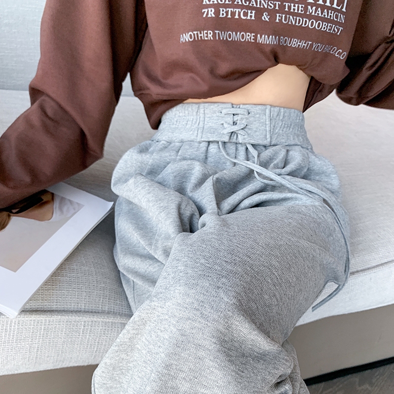 休閒百搭高腰闊腿抽繩運動褲