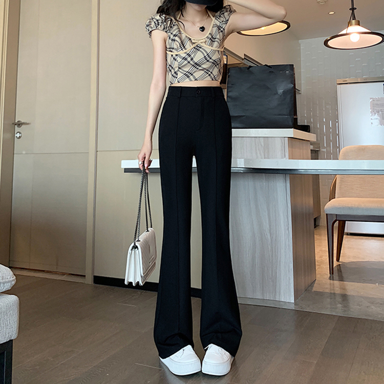 高腰修身顯瘦微喇叭垂感休閒褲