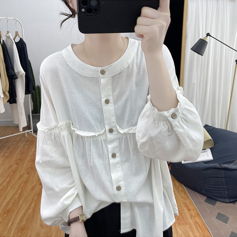 復古荷葉邊七分燈籠袖襯衫(3色)