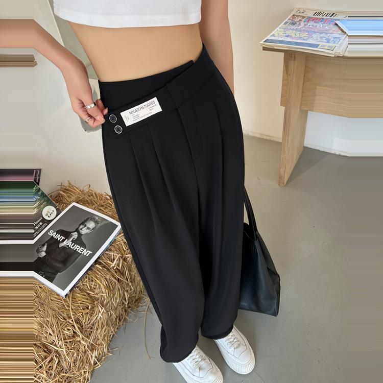 簡約舒適高腰垂感拖地西裝褲