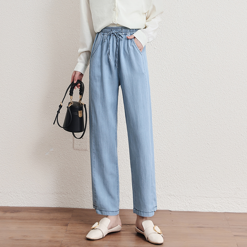 寬鬆九分冰絲哈倫薄款牛仔褲(2色)