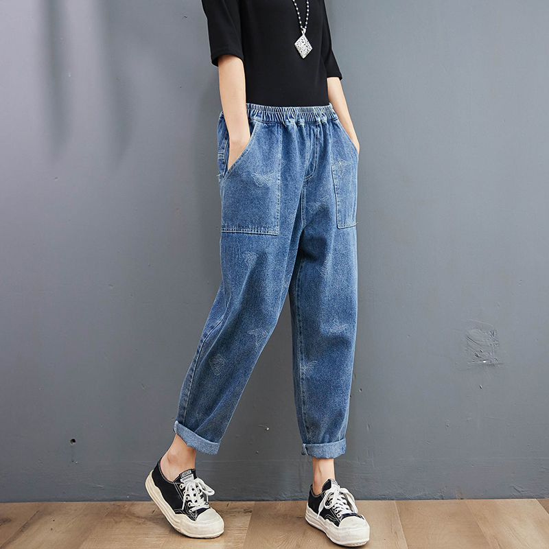 復古百搭印花哈倫牛仔褲