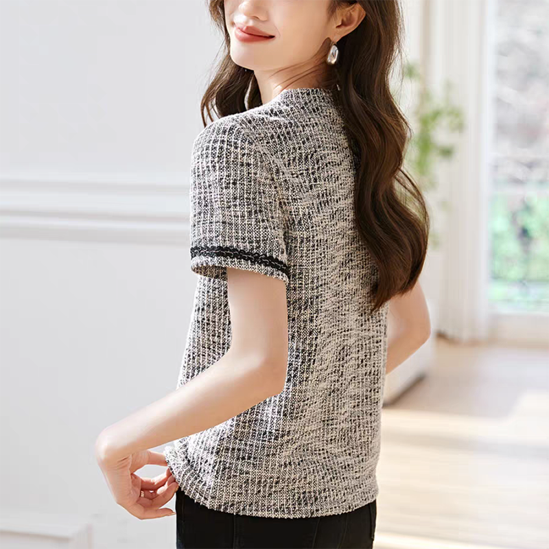 休閒圓領織帶拼接短袖T恤