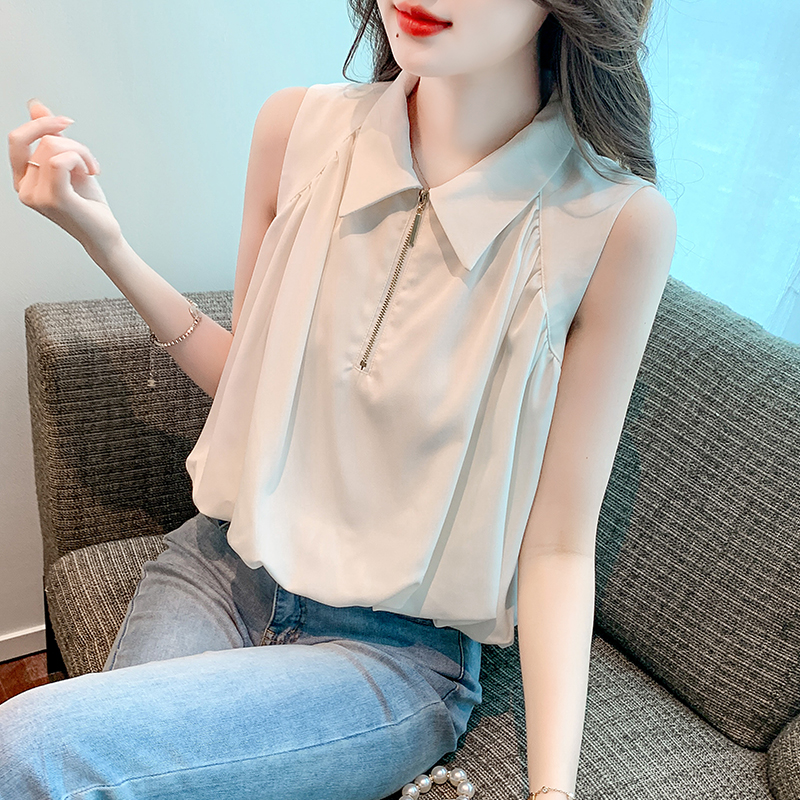 時尚小眾翻領無袖蓬鬆背心