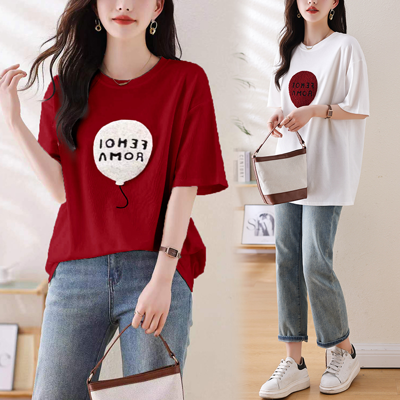 百搭圓領毛巾繡氣球短袖T恤(3色)