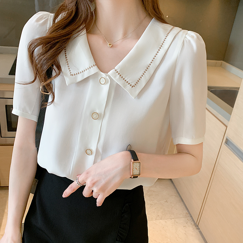 法式POLO領設計感小眾短袖襯衫(2色)