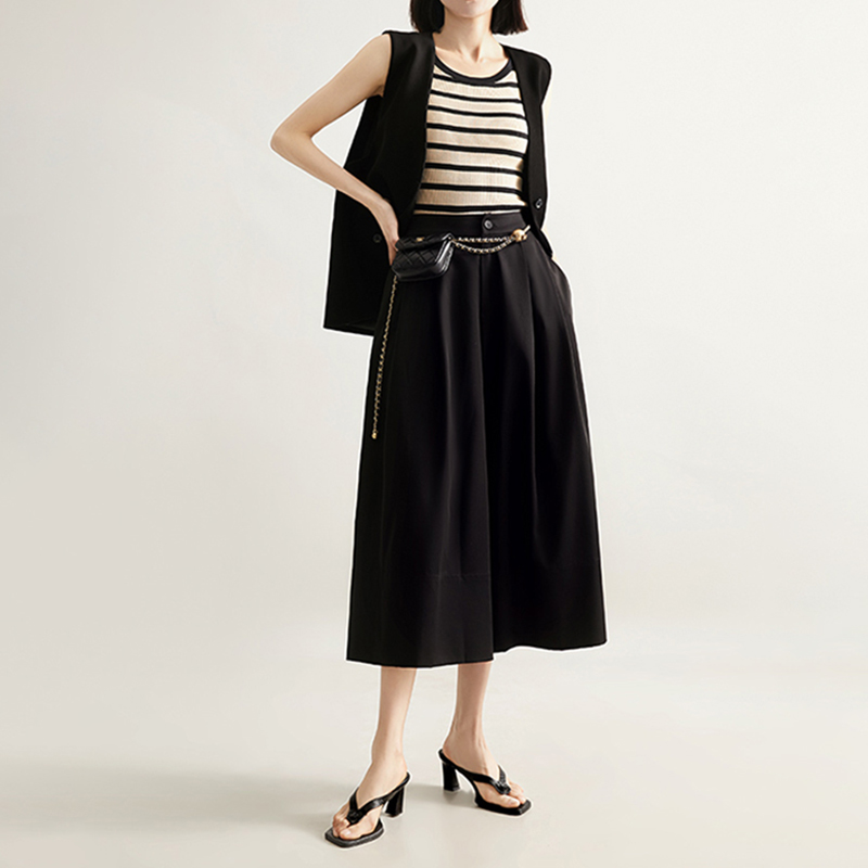 簡約高腰九分大擺闊腿褲(2色)