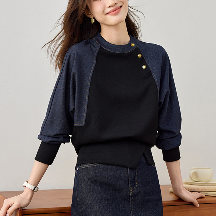 復古別緻牛仔拼接寬鬆顯瘦襯衫