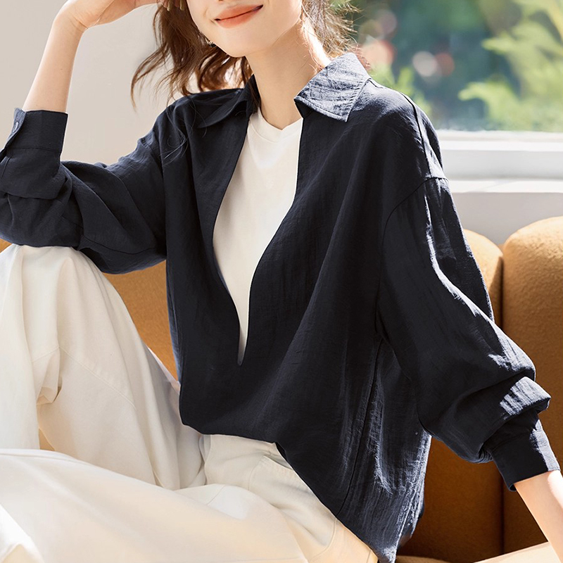法式深V內搭疊穿假兩件襯衫