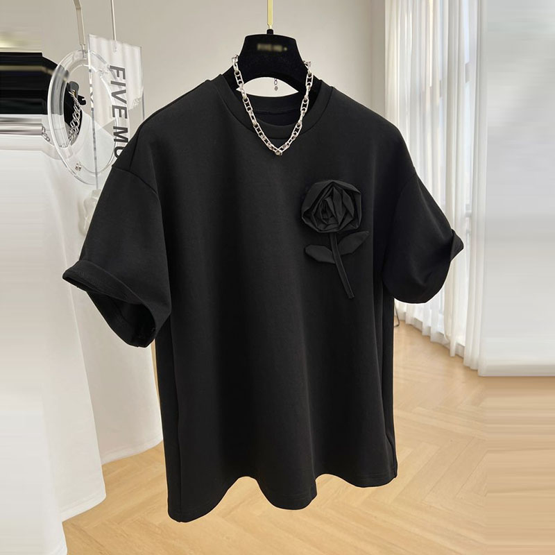 氣質優雅設計感立體花朵T恤(2色)