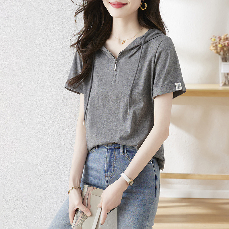 休閒連帽貼標簡約百搭T恤