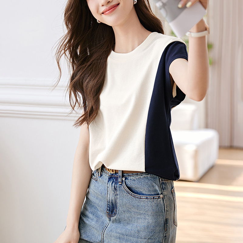 休閒百搭撞色拼接短袖T恤