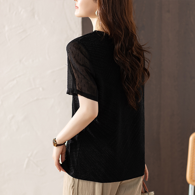 優雅知性拼接蕾絲短袖小衫