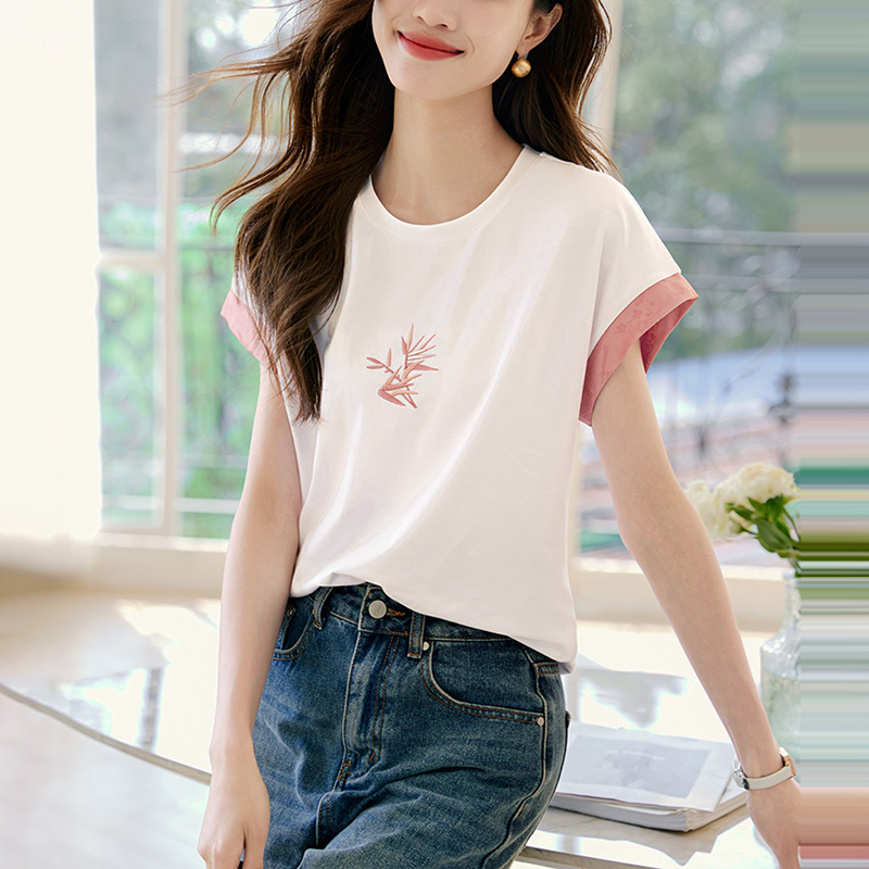 時尚百搭圓領撞色短袖T恤